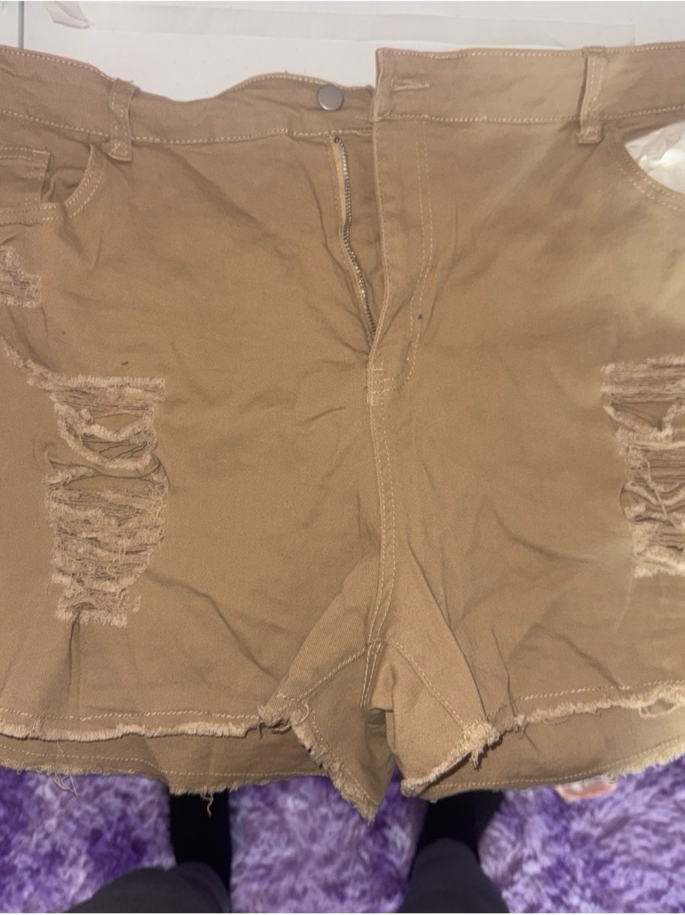 SHEIN Tan High-Rise Denim Shorts